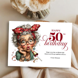 Skurril lustige Dame 50. Geburtstag Humor Cartoon Einladung