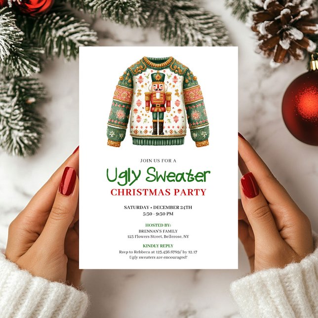 Skurril lustiger hässlicher Weihnachtspullover-Wei Einladung (Whimsical Funny Ugly Sweater Xmas Invitation)