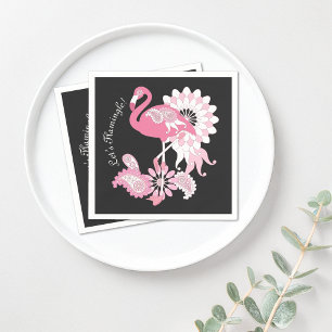 Skurril moderne schwarzer rosa Flamingo Serviette