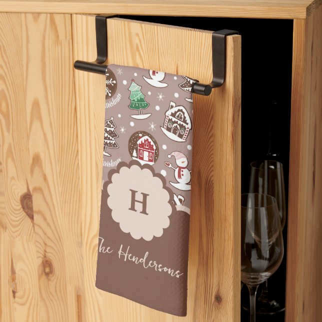Skurril-monogrammiges Weihnachts-Gingerbread Geschirrtuch (Drittel gefaltet)
