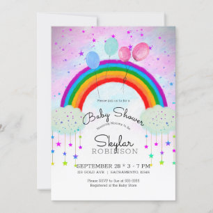 Skurril Party-Ballons Regenbogen Sterne Babyparty Einladung