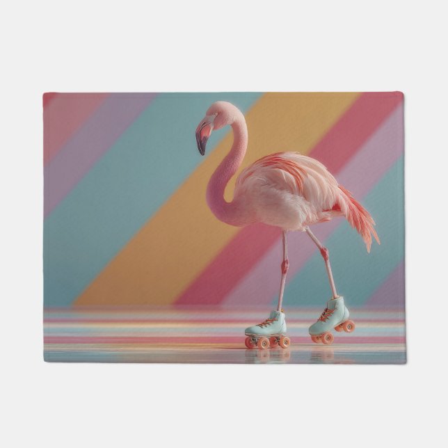 Skurril rosa Flamingo auf Rollschuhen Fußmatte (Vorderseite)