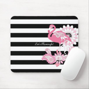 Skurril Rosa Flamingo Schwarz-Weiß-Gestreift Mousepad