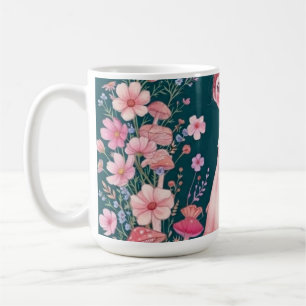 Skurril rosa floraler Kranz dunkle Teal-Tasse Kaffeetasse