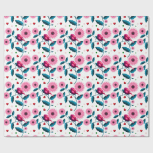 Skurril Rosa Vogel Florales Botanisches Design-Wur Geschenkpapier