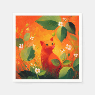 Skurril-Rote-Katz-Blumen-Garten Serviette
