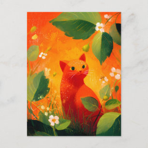 Skurril Roter Katz Blumen Garten Feiertagspostkarte