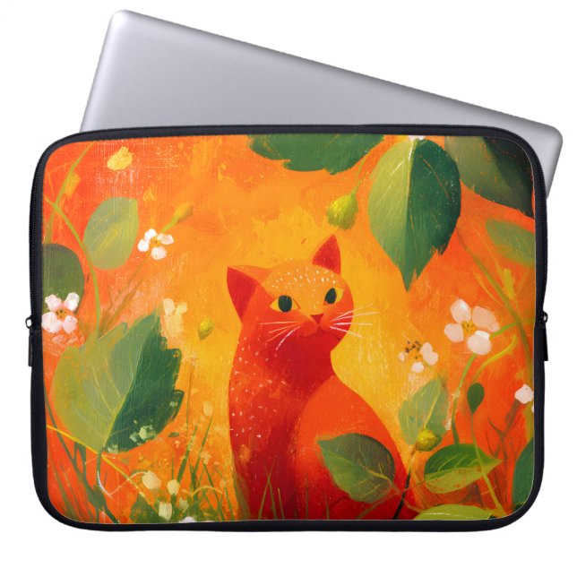 Skurril Roter Katz Blumen Garten Laptopschutzhülle (Vorderseite)
