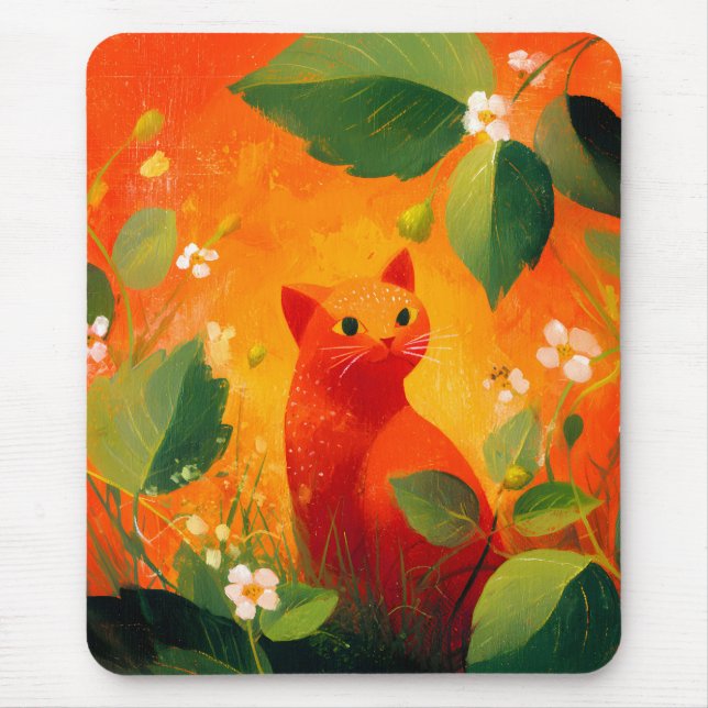 Skurril Roter Katz Blumen Garten Mousepad (Vorne)