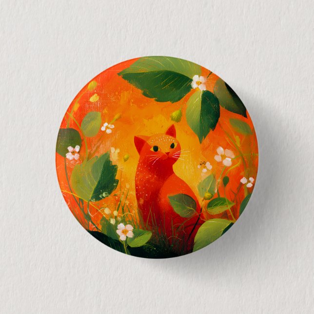 Skurril Roter Katz Wildblumengarten Button (Vorderseite)