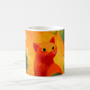 Skurril Roter Katz Wildblumengarten Kaffeetasse