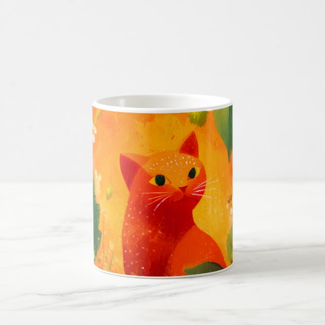 Skurril Roter Katz Wildblumengarten Kaffeetasse (Mittel)