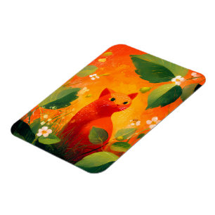 Skurril Roter Katz Wildblumengarten Magnet