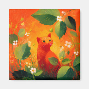 Skurril Roter Katz Wildblumengarten Magnet