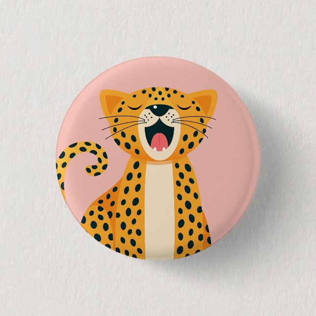 Skurril Safari-Tier Gähnender Gepard Cartoon Button (Vorderseite)