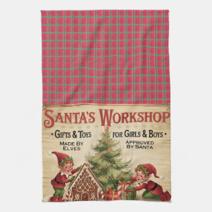 Skurril Santas Werkstatt im Vintage-Stil Geschirrtuch