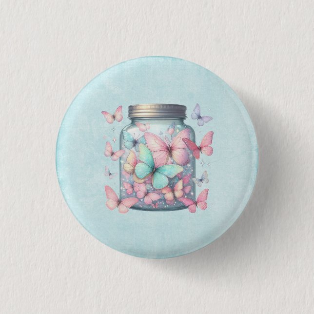 Skurril Schmetterlinge in einem Glas Button (Vorderseite)
