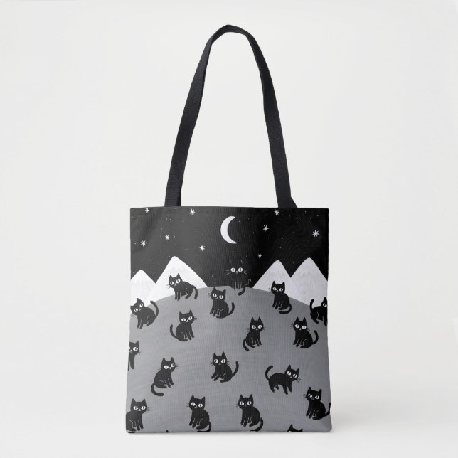 Skurril-schwarze Katzen-Nacht-Tasche (Vorderseite)