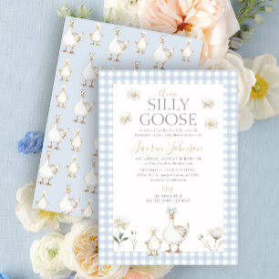 Skurril-silberner Gänseblümchen-Babyshower in Blau Einladung