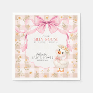 Skurril Silly Goose Rosa Gingham Babyparty Serviette