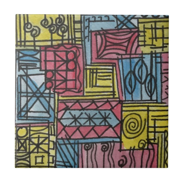 Skurril-verspielte handgemalte abstrakte Kunst Fliese (Vorderseite)