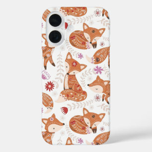 Skurril Volks Kunst Fuchs und Blumen iPhone 16 Hülle