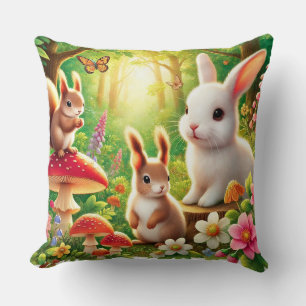Skurril-waldszene mit Kaninchen und Eichhörnchen Kissen