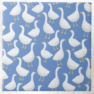 Skurril-Weiße-Gans-Blau-Cottagecore-Muster Fliese