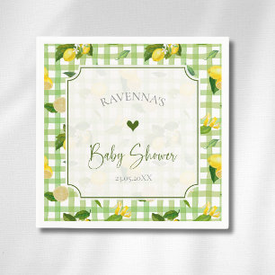 Skurril Zitronen-Zitrus-Grün-Kariert-Baby-Party Serviette