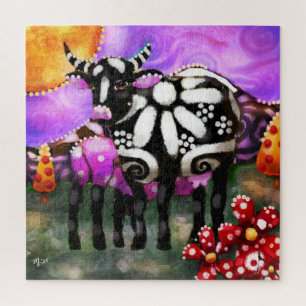 Skurrile abstrakte Mutter- und Babykuh-Funky-Farm Puzzle