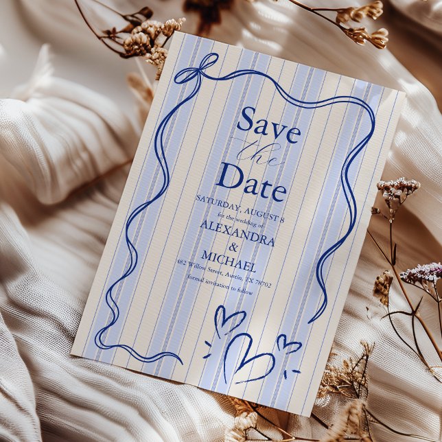 Skurrile Blaue Doodle-Rahmen-Hochzeit Save The Date (Von Creator hochgeladen)