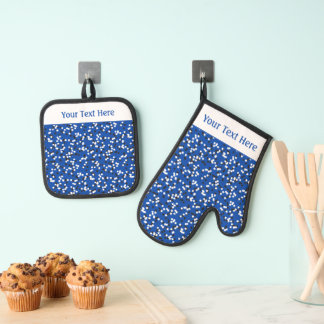 Skurrile blaue Punkte-Doodles-Muster Ofenhandschuh & Topflappen-Set