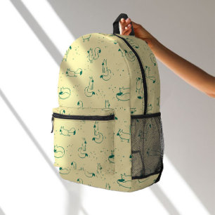Skurrile Blaugrüne Doodle-Füchse auf Buttergelb Bedruckter Rucksack