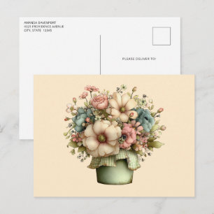Skurrile Blumen in einem Pflanzkübel Süß Postkarte