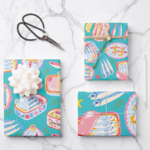 Skurrile bunte Konservendosen Sardinen Fisch Geschenkpapier Set