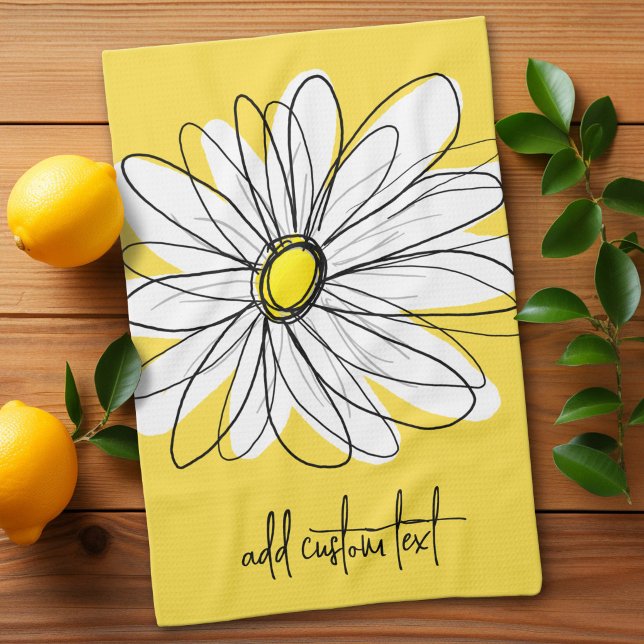 Skurrile Daisy Benutzerdefinierter Text und Farbe  Geschirrtuch (Custom Kitchen Towel)