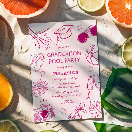 Skurrile Doodle-Abschluss-Poolparty  Einladung