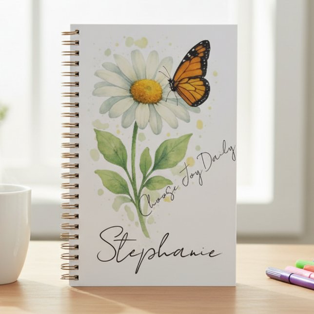 Skurrile Elfenbein-Daisy-Monarch-Freude Planer (Daisy and monarch "Choose Joy Daily" planner with name, a cheerful self-care essential)