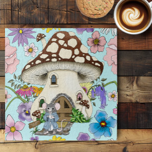 Skurrile Fantasie-Maus-Pilzhaus-Blume Blau Puzzle