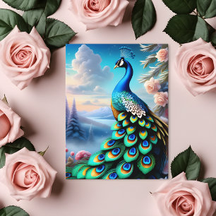 Skurrile Fantasy-Art Rosen-Garten Pfau Postkarte