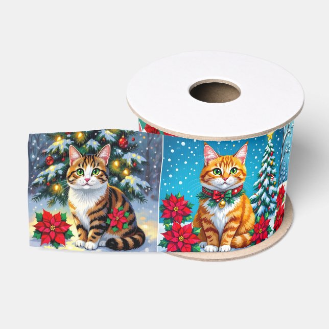 Skurrile Festkatzen Weihnachten  Ripsband (Spule)