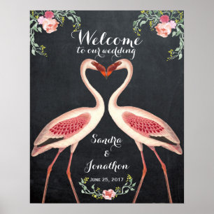 skurrile Flamingo Willkommens-Hochzeitsschild Tafe Poster