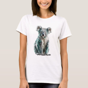 Skurrile flauschige Koala-Illustration mit Türkisf T-Shirt