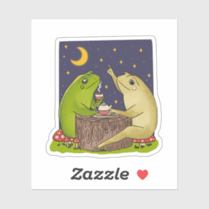 Skurrile Frösche-Teeparty bei Nacht-Illustration Aufkleber