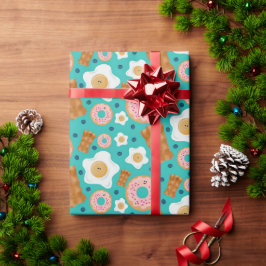 Skurrile Frühstücksfiguren Blau Pastell Geschenkpapier