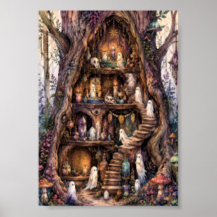 Skurrile Geisterbaumhaus-Apotheke Cozy Witchy Poster