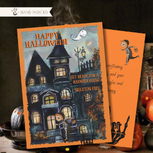 Skurrile Geisterhaus-Halloween-Karte HANDGEZEICHNE Feiertagskarte