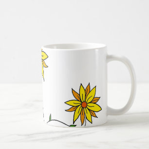 Skurrile gelbe Blumen-Strichzeichnungskunst Kaffeetasse