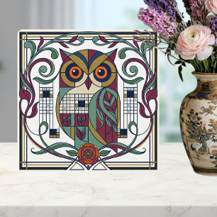 Skurrile geometrische Eule Art Nouveau florale Ker Fliese