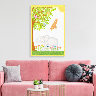 Skurrile Glückselefant-Kinderszene-Design Leinwanddruck